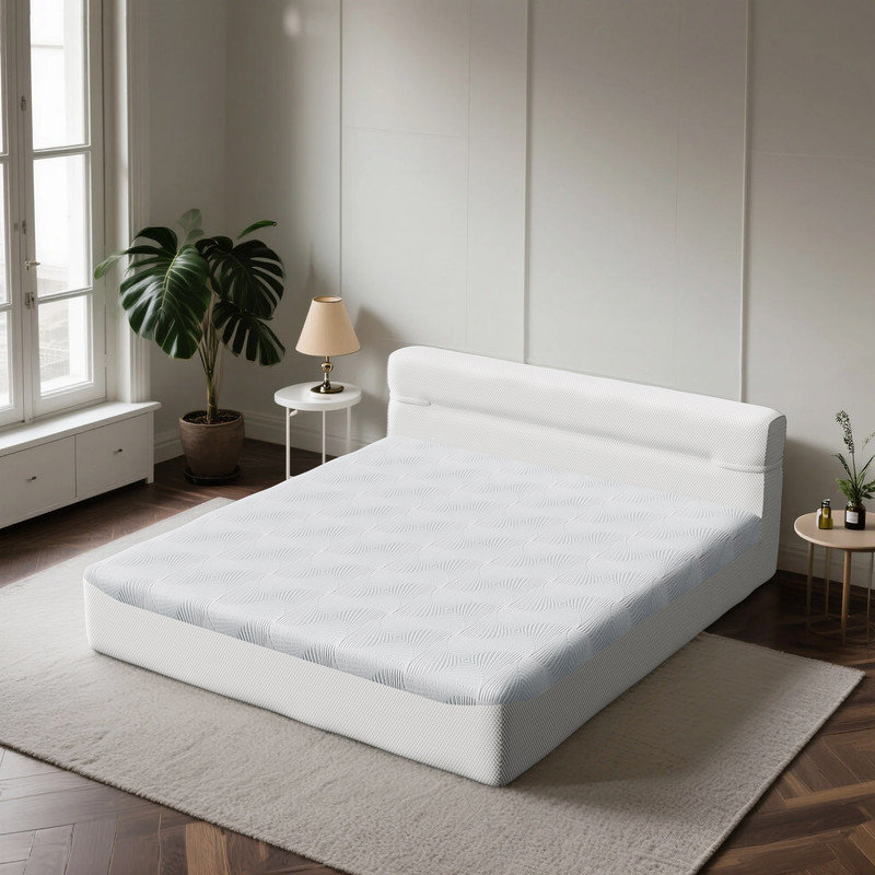 All-in-One Platform Bed with Mattress & Upholstered Headboard, King
