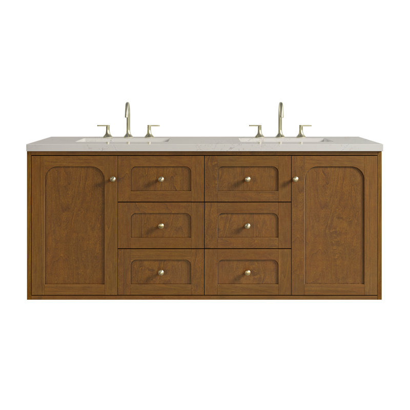 Laurent 60" Double Vanity, Widespread, Siberian, Honey Oak