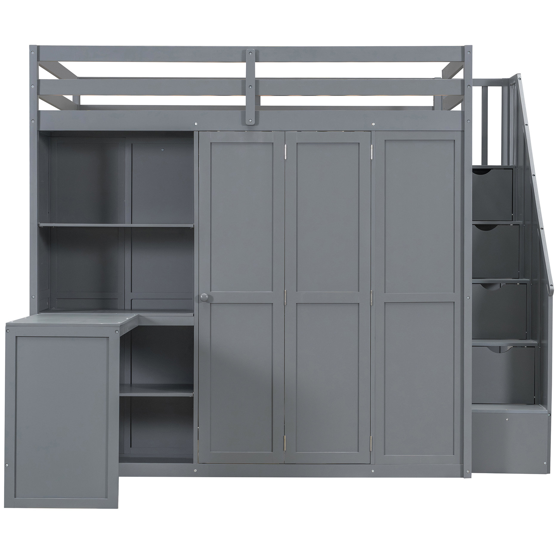 Relexation Rack Latitude Run® Grey Full Size Loft Bed With Built - In Desk And Stylish ...