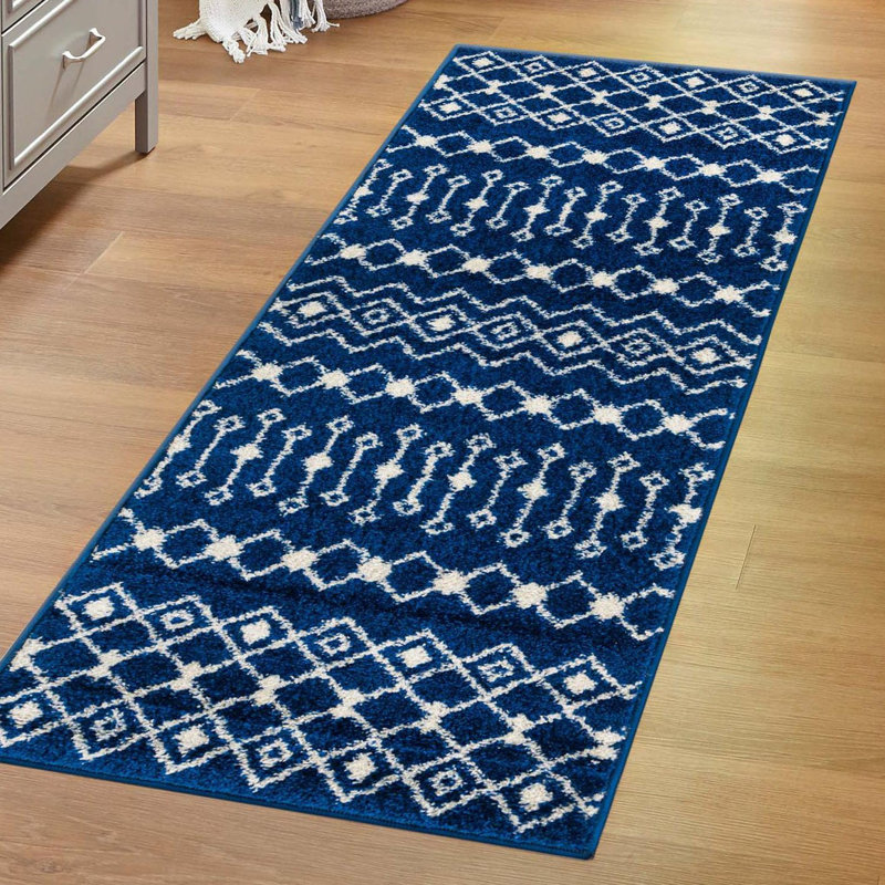 Somerville Geometric Indoor Rug, Runner 3'3" x 16'5", Navy