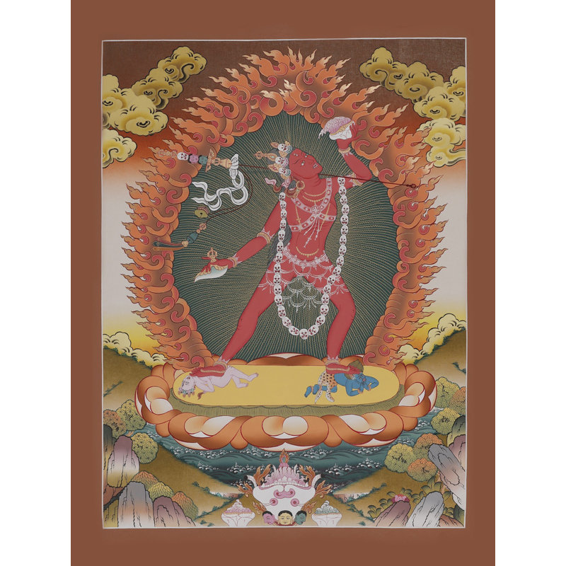 Art mural bouddhiste tibétain peint à la main Jogini Thangka, or 24 carats, sans brocart, 27,2 po x 20,1 po