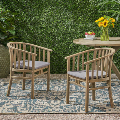 Outdoor Wooden Dining Chairs With Cushions, Set Of 2, Dark Grey,Grey Finish