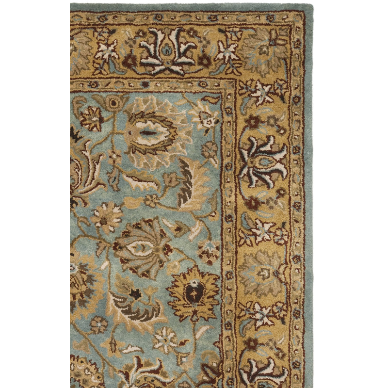 Tapis bleu / doré en laine touffeté à la main Cardwell, Carré 8 pi