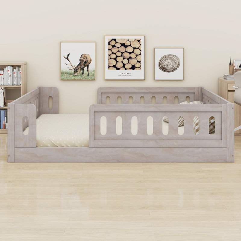 Wood Platform Bed With Guardrail, Natural
