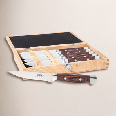 Viking Steakhouse Pakka Wood 6-Piece Steak Knife Set with Wooden Box