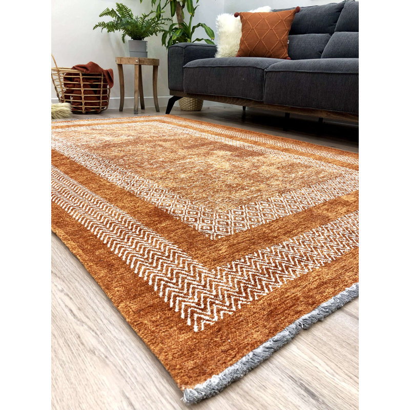 Tapis en coton tissé orange brûlé Alfa Rich Jida, Rectangle 8 pi 86 po x 11 pi 65 po