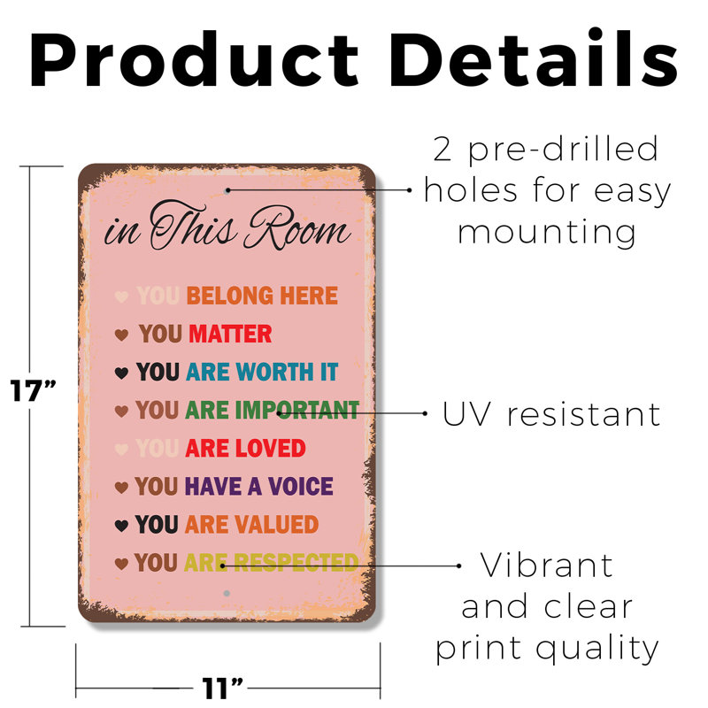 In This Room You Belong Here - Plaque en plastique 11 po x 17 po, H 11 po x l 17 po x P 0,1 po