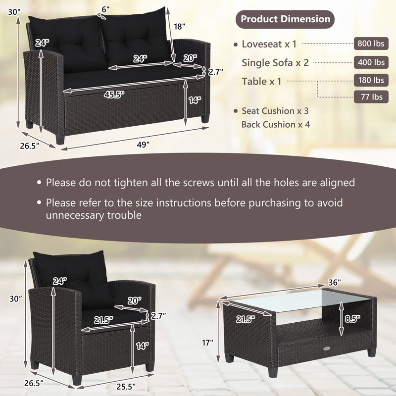 Red Barrel Studio® - Ensemble de 8 meubles de patio en rotin avec tablette et table