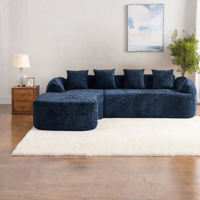 Canapé confortable en forme de L bleu foncé, tissu chenille robuste pour les salons modernes