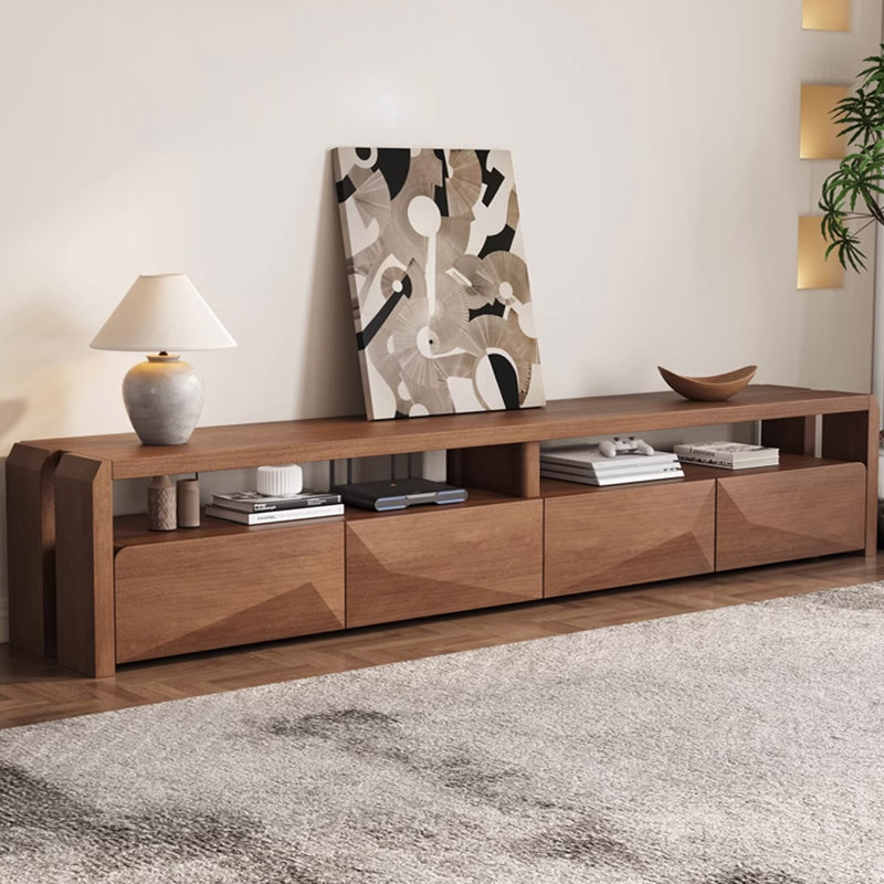 Meuble télé rétro en bois massif noyer clair, H 17,12 po x L 97,63 po x l 15,74 po