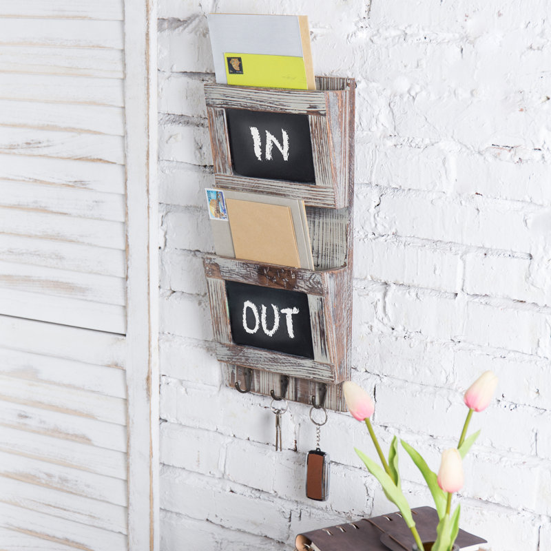 Desbois Wall Key Organiser with Key Hooks, Chalkboard and Mail Storage
