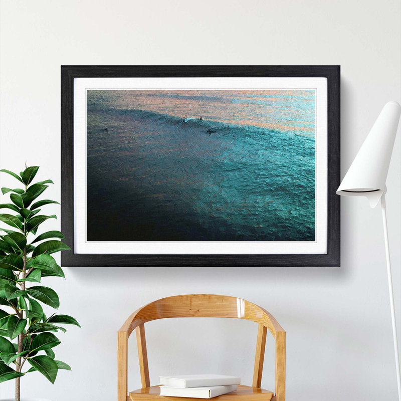 Surfing at Sunset - Picture Frame Graphic Art Print, Black Framed, 48cm H x 65cm W x 2cm D