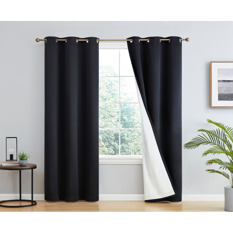 Alis Solid Color 100% Blackout Thermal Grommet Curtain Panels, 52" W x 63" L, Black