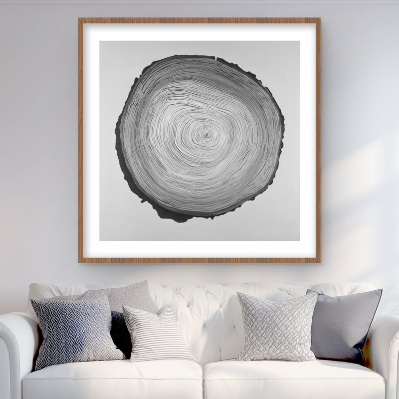 Bûche de bois ronde en niveaux de gris - reproduction encadrée mate pour la décoration, H 36 po x l 36 po, Brun