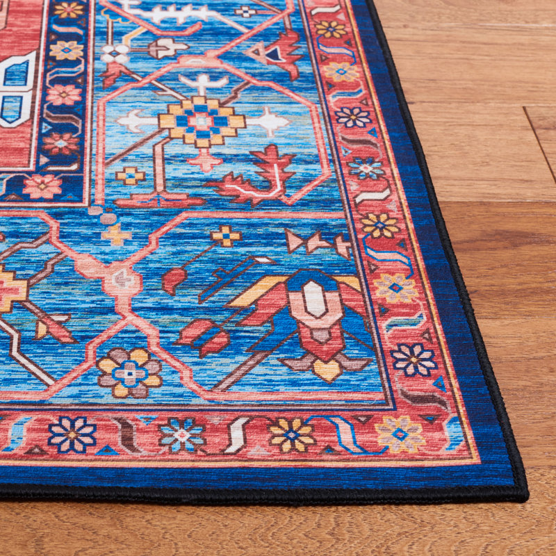 Tucson Vintage Look Machine Washable Non-Slip Area Rug in Black & Grey, Square 183 cm
