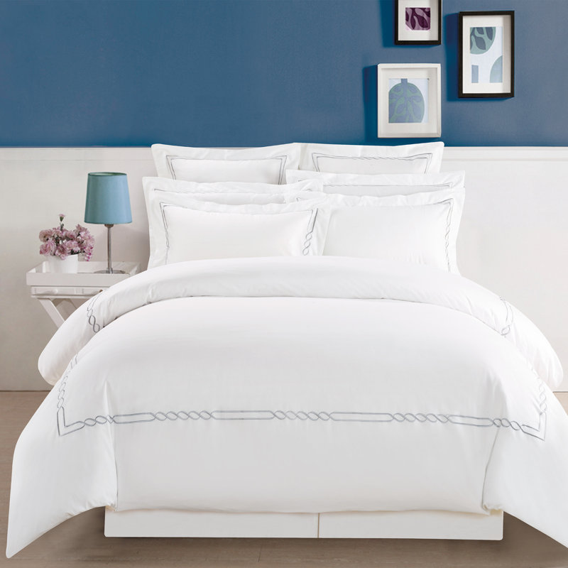 White Cotton Twin/Twin XL Embroidered Duvet Cover Set