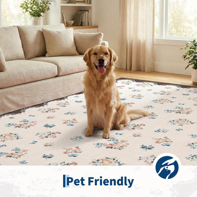 Tapis de salon brun à bords festonnés, lavable, antidérapant et doux.