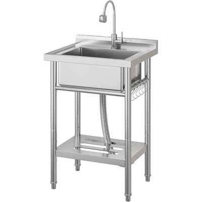 Évier utilitaire autoportant en acier inoxydable avec robinet coulissant, lavabo à cuve simple pour salle de lavage, garage, cuisine commerciale et lavabo pour chien, 23 po x 19 po x 35,4 po