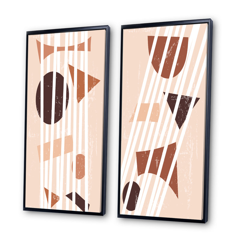 «Minimal Abstract Geometric in Earth Tones I», ensemble de 2 impressions, H 20 po x l 24 po x P 1 po, Cadre noir