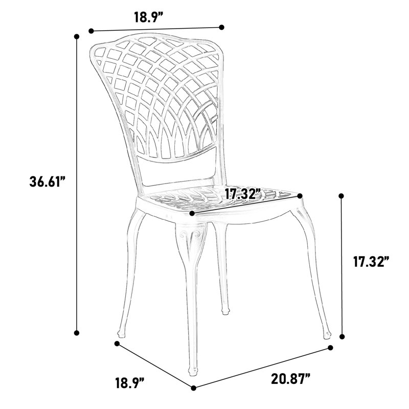 Mobilier de patio extérieur en aluminium coulé 3 pièces - antirouille 2 chaises et 1 table en blanc de conception classique pour le jardin, assemblage simple requis à l'extérieur, conception de cour arrière
