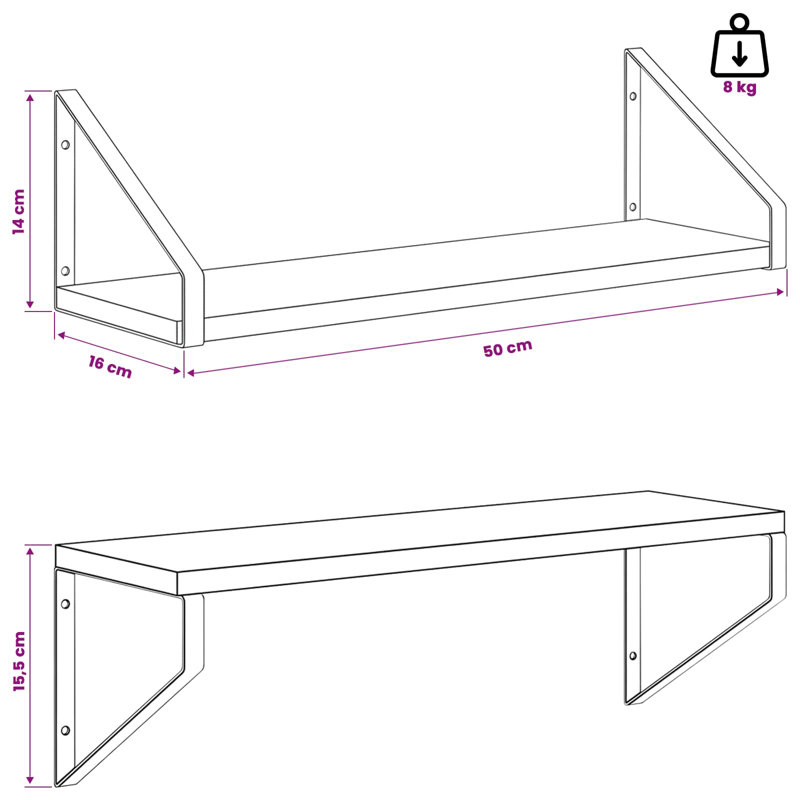 2 -Piece Steel Floating Shelf