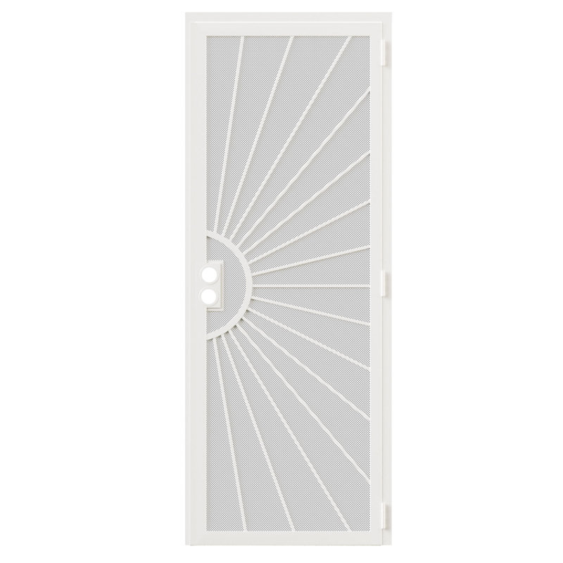  Porte moustiquaire de sécurité de 80 pouces - Acier maillé perforé avec finition résistante à la rouille et double alésage, réversible à gauche ou à droite en blanc