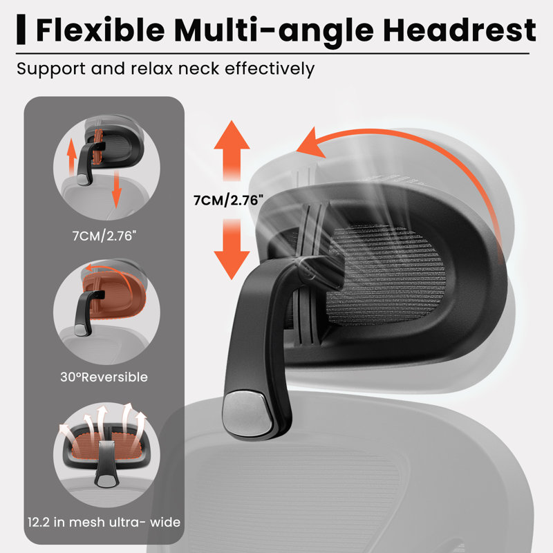 Comfy Breathable Ergonomic Task Chair with Headrest, Black