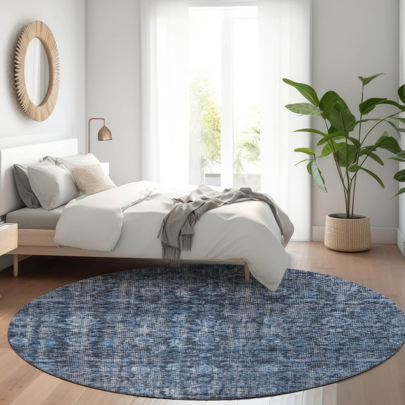 Tapis bleu intérieur / extérieur lavable à la machine Chantille ACN1145, Rond 8 pi