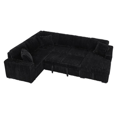 Shonita 122'' Square Arms Sectionl Sleeper Sofa U Shape Sectional Sofa with Pull Out Couch and Storage Chaise&USB Ports