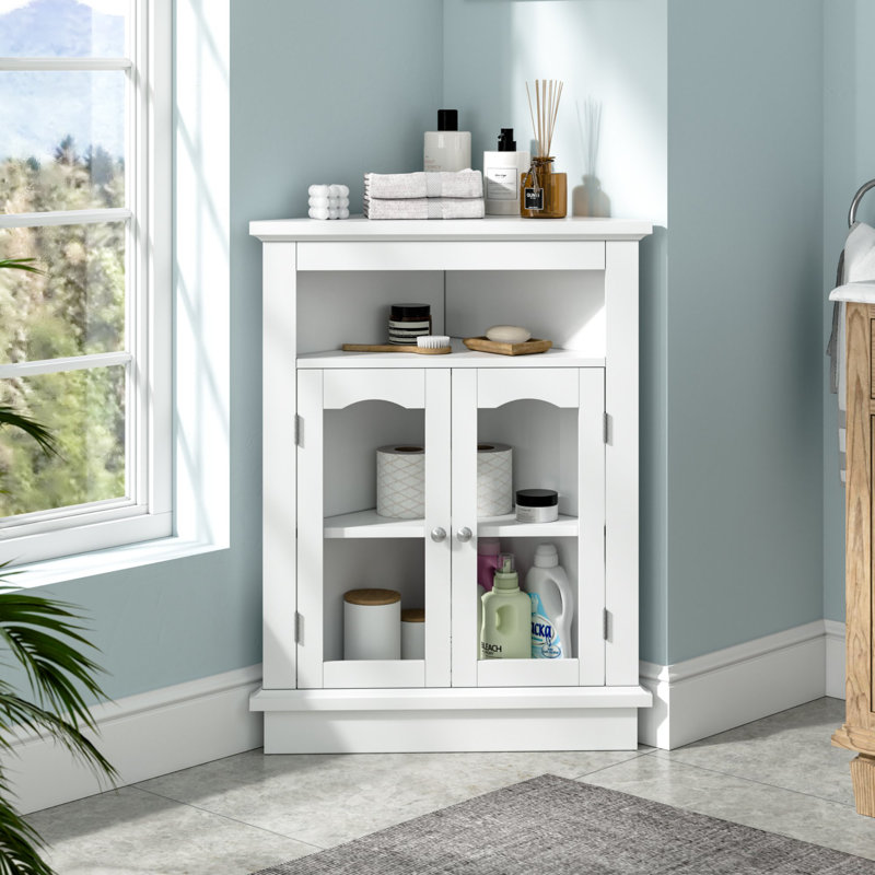 Floor Corner Accent Cabinet With Two Doors And Shelves, Free-standing Corner Storage Cabinets