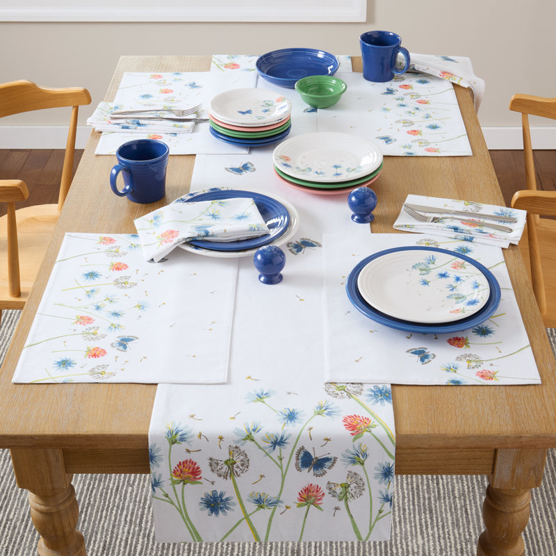 Chemin de table FIESTA Breezy Floral, blanc / bleu / rose, 72 po