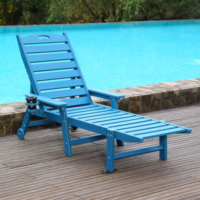 HDPE Chaise Lounge Chair Outdoor, Pool Lounge Chairs With 4-Position Adjustable Backrest, Supports Up To 360 LBS For Patio Poolside Deck Beach Backyard (Blue)