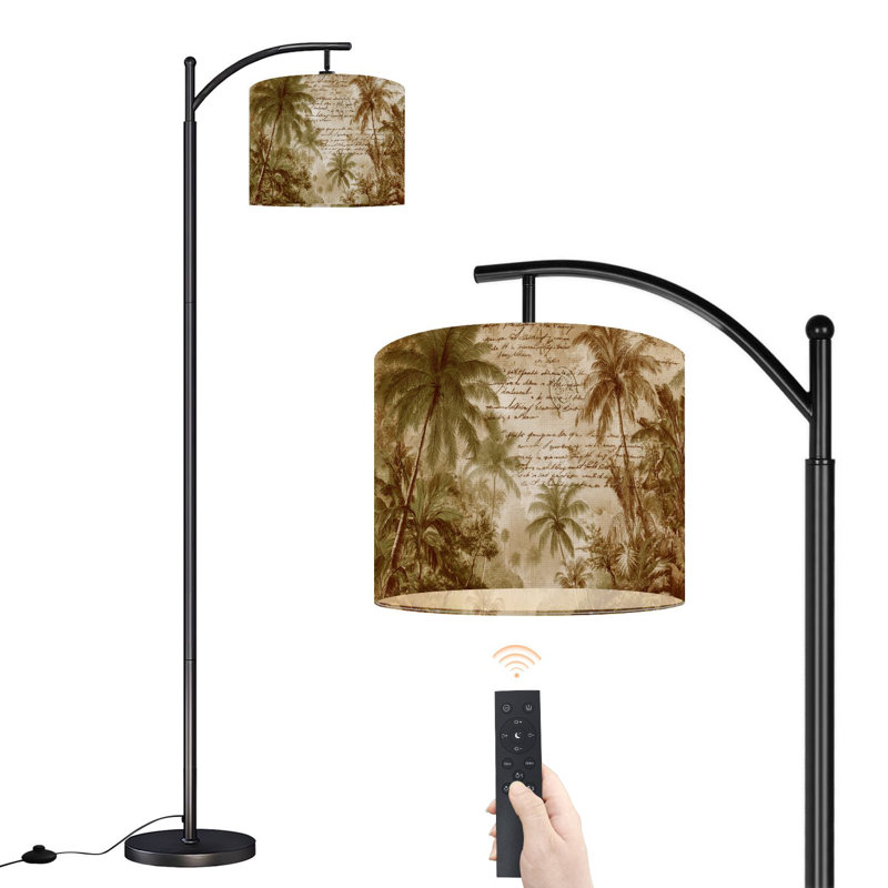 Arc Floor Lamp with Adjustable Lampshade Tropical Vintage Hawaii Jungle Plant Tree Standing Lamp 3 Color Temperatures Dimmable Tall Pole Lamp with Foot Switch for Bedroom