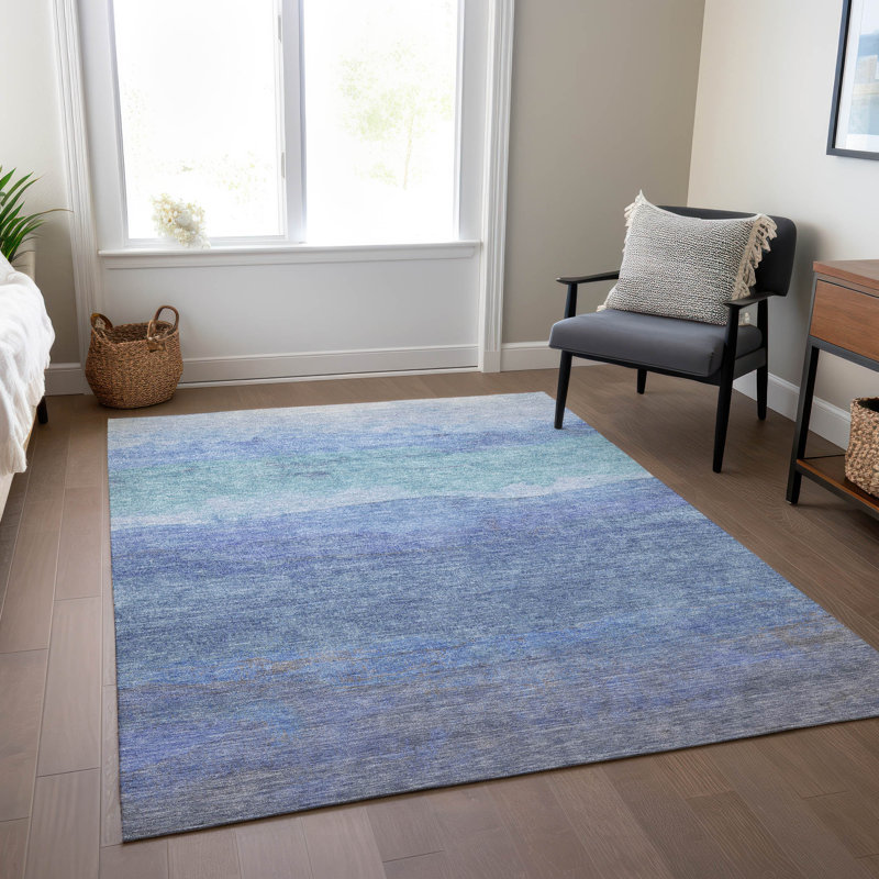 Tapis bleu intérieur / extérieur lavable à la machine Cinead ACN1699, Rectangle 5 pi x 7 pi 6 po