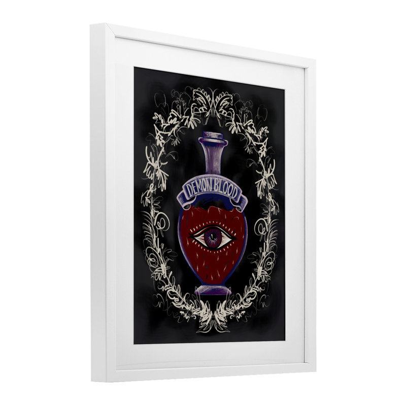 Reproduction sous verre Demon, H 16 po x l 13 po, Cadre blanc côtier