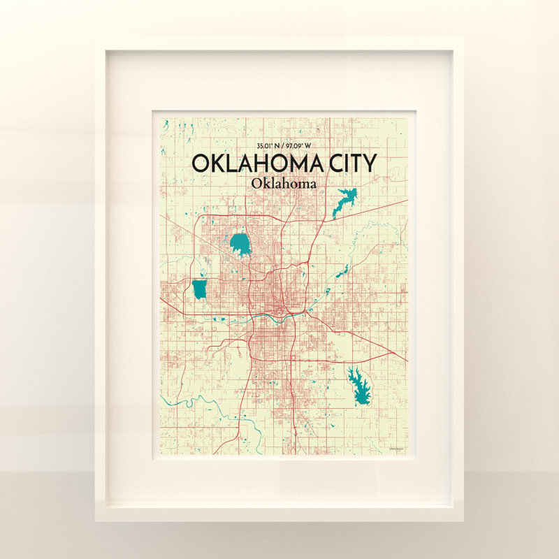 Oklahoma City Map - impression d'art graphique sur papier, H 20 po x l 16 po