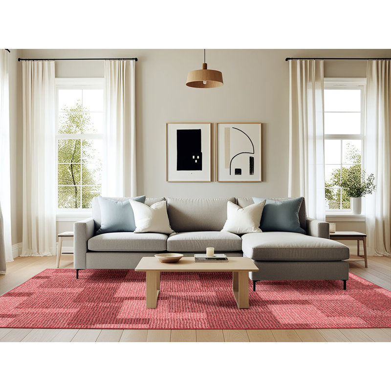 Tapis rouge en laine à motif géométrique Gino, Rectangle 6 pi x 9 pi