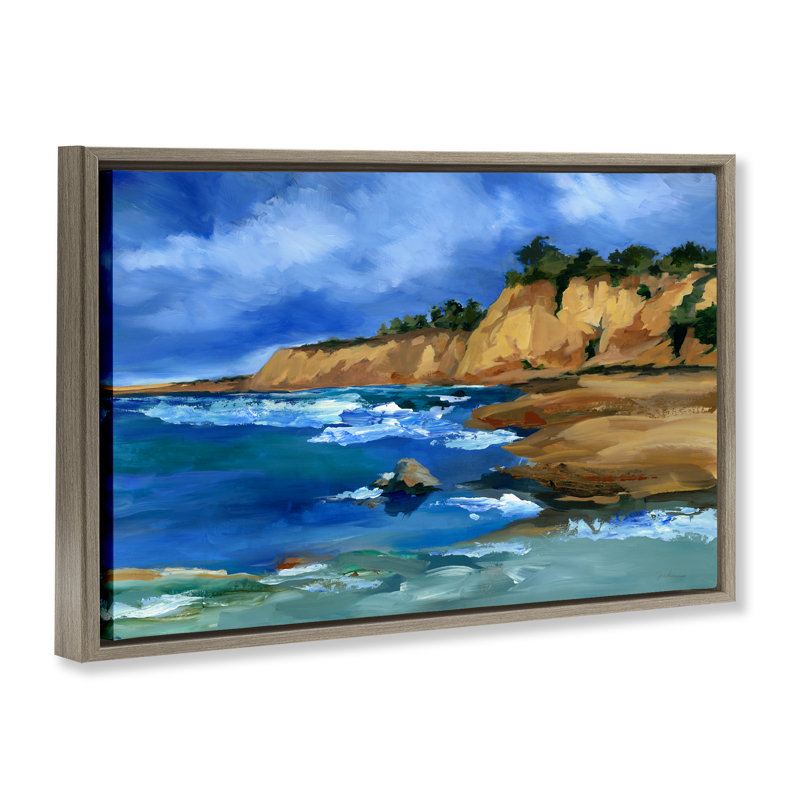 «Beachside Cliff Landscape», toile encadrée noire par Liz Jardine, Cadre flottant orme Montalcino, H 21 po x l 31 po