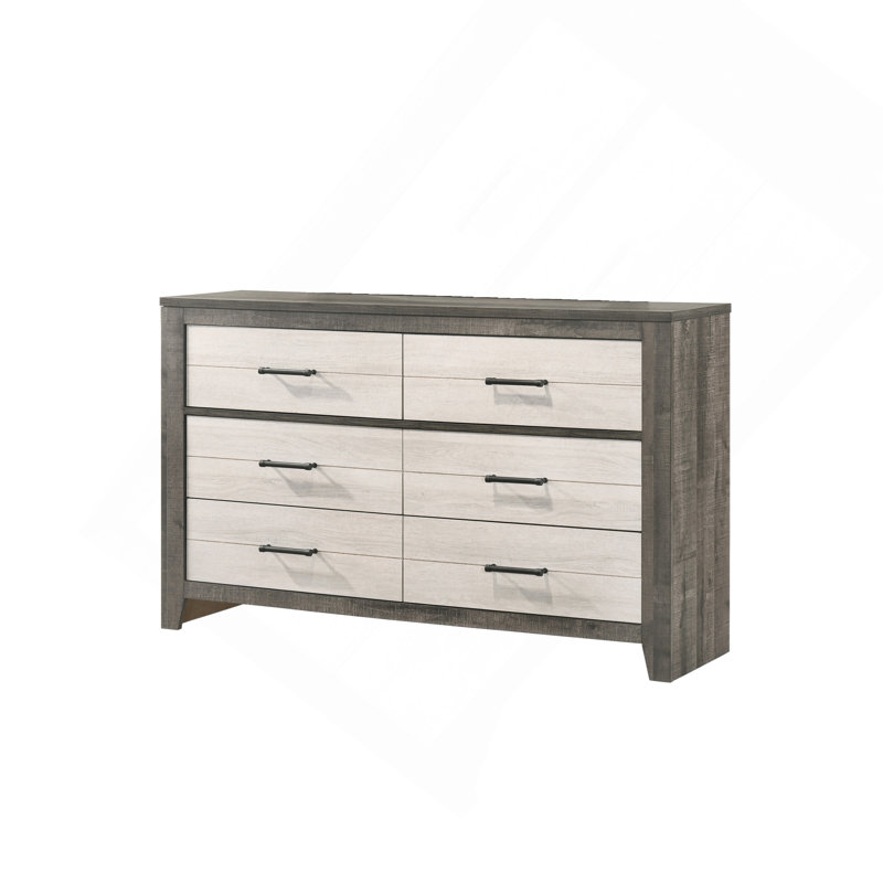 Commode double en bois massif à 6 tiroirs de 58,25 po Sebestian
