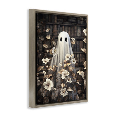 Art mural sur toile flottante Bookish Ghost & Flowers, design par Jo Moulton