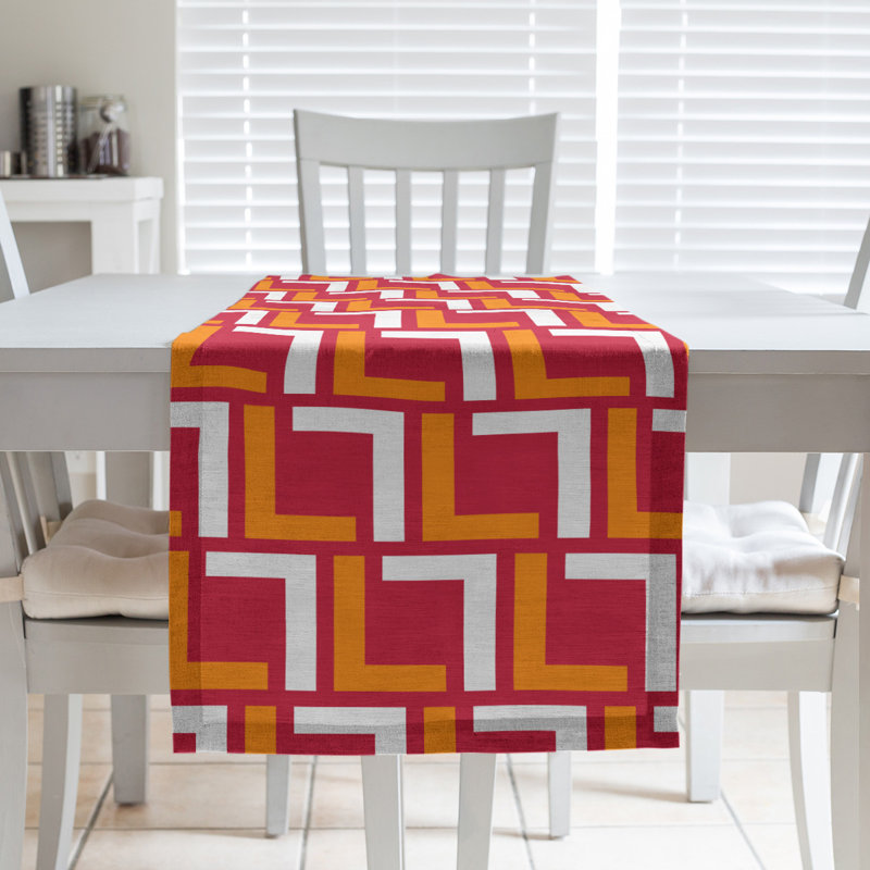 Chemin de table Tampa, 72 po x 16 po, Orange / blanc / rouge, Coton