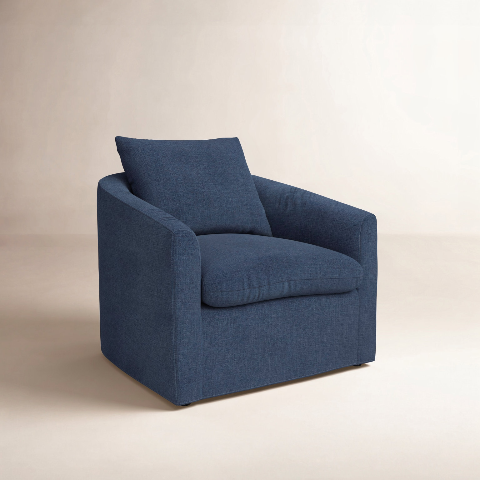 Menta Upholstered Swivel Barrel Chair, Flannigan Midnight
