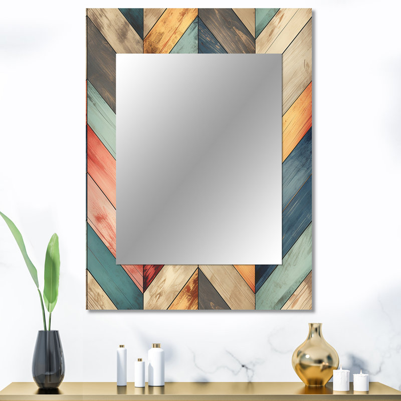 Almaha Farmhouse Wood Board Chevron - miroir décoratif à chevrons, miroir mural à chevrons, impression d'art en métal
