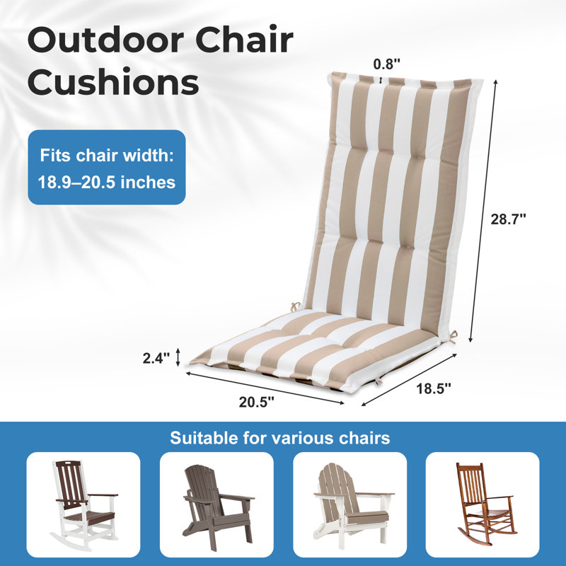  High Back Tufted Patio Chair Cushions Set of 2, Beige , 20.5" W x 18.5" D
