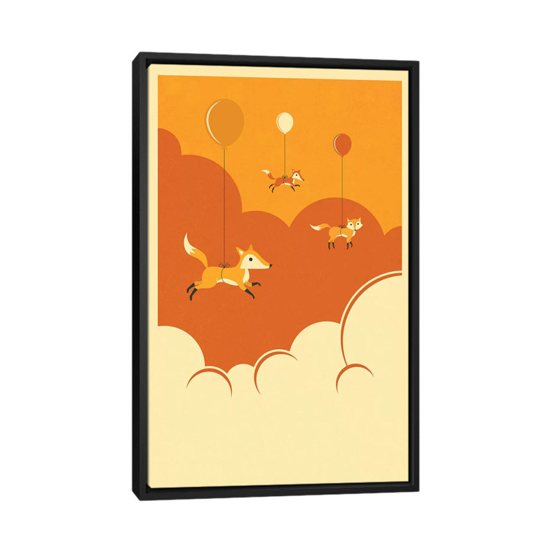Volée de renards, art encadré, H 60 po x l 40po x P 1,5 po, Toile avec cadre noir