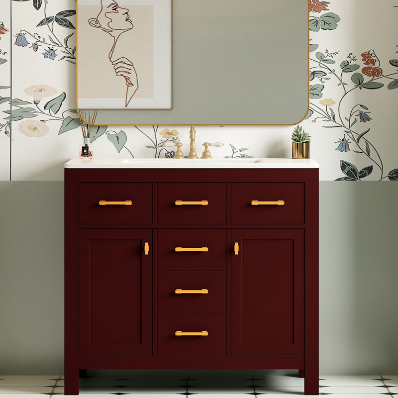 Meuble-lavabo simple 36 po avec comptoir en céramique 36 po, Rouge