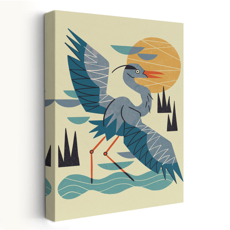 Stretching Heron - animaux, oiseaux, art bleu, H 24 po x l 16 po