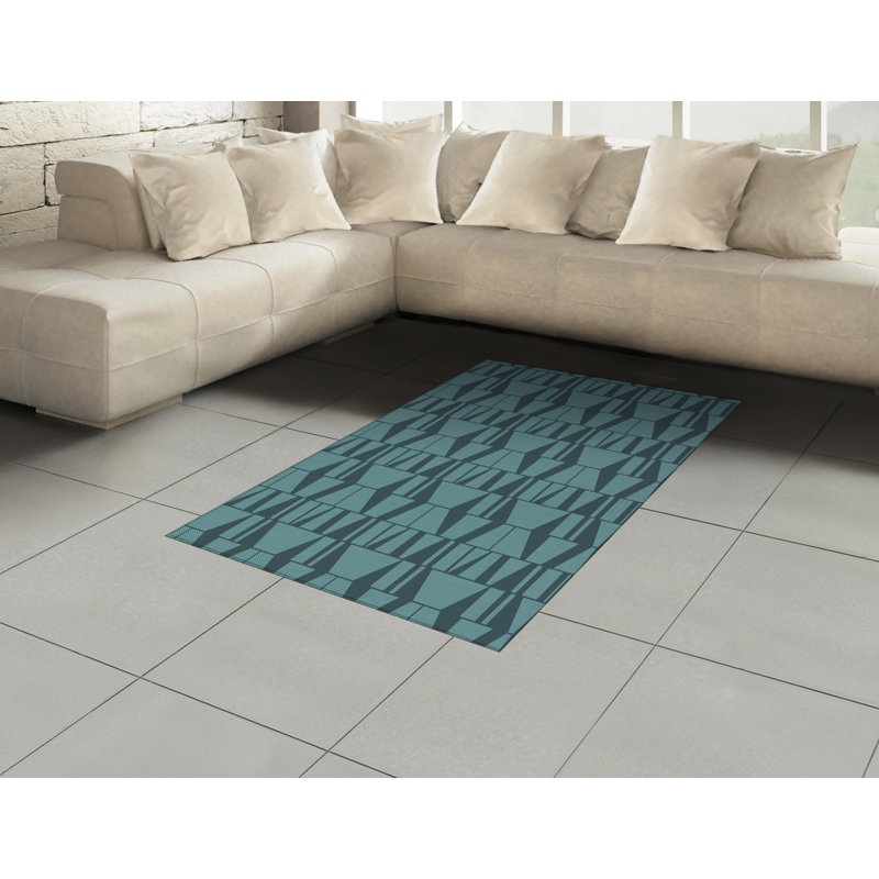 Tapis décoratif bleu à haute densité de fibres longues en polyester, Rectangle— 4 pi x 5 pi 8 po
