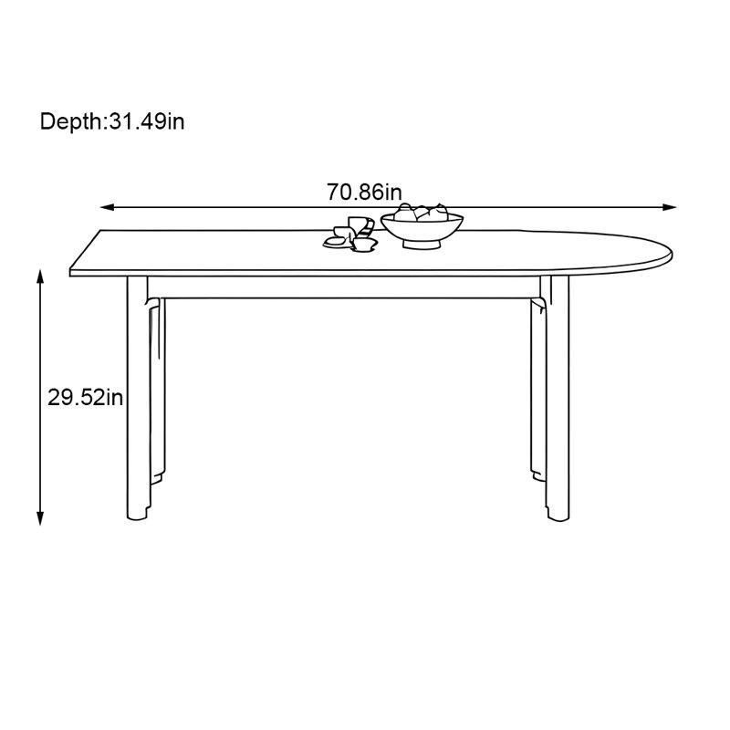 Table de salle à manger haut de gamme en îlot semi-circulaire, H 29,52 po x L 70,86 po x l 31,49 po
