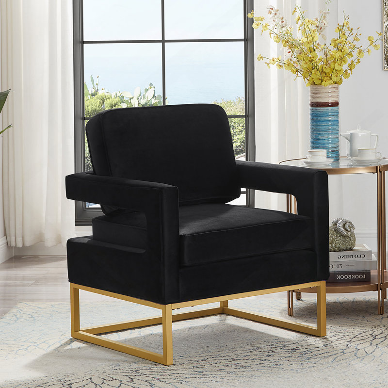 Chaise d'appoint de style moderne avec base en métal doré, Noir